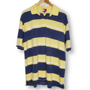Tommy Hilfiger Striped Polo Shirt Navy Yellow XL